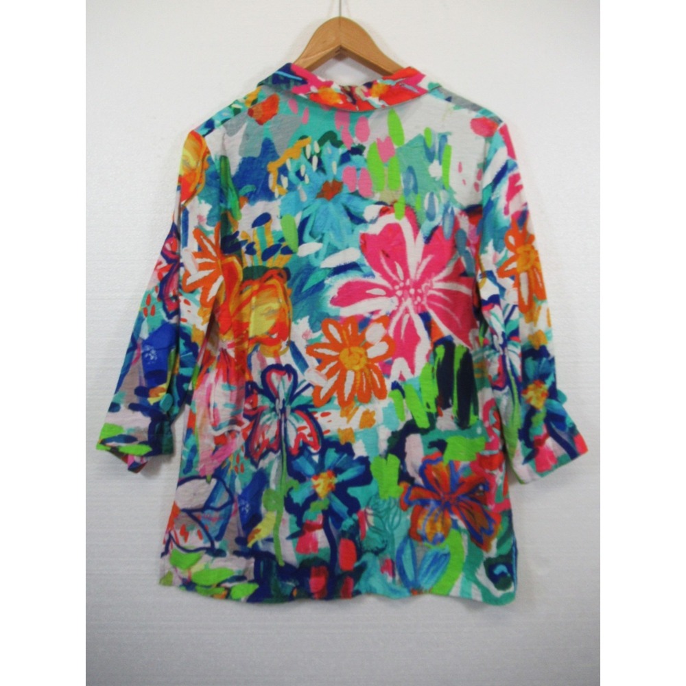 Ali Miles Floral Top Women Medium 3/4 Sleeve Art to Wear Hi Low - Picture 6 of 6